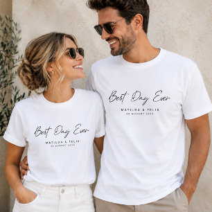 Camiseta Melhor Dia de Casamento Simples Limpo Nunca Minima