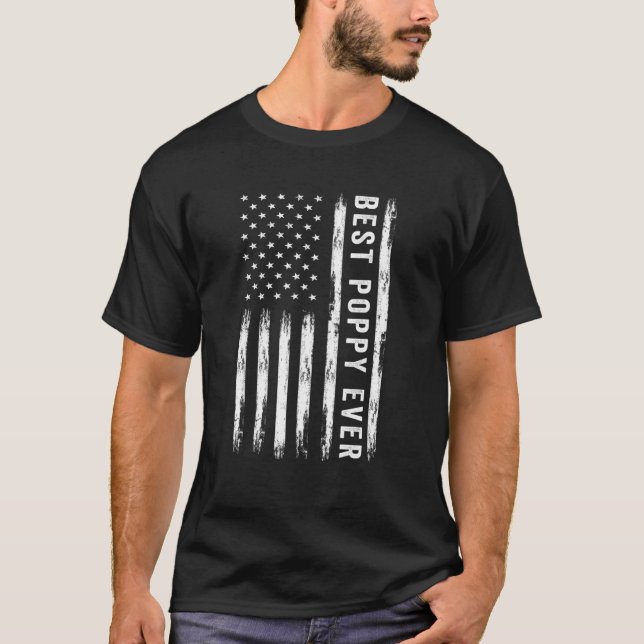 Camiseta Melhor Dia de os pais Poppy Ever American Flag Vin (Frente)