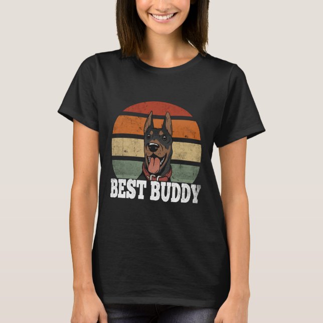 Camiseta Melhor Doberman De Raça De Cachorro Retro De Cacho (Frente)