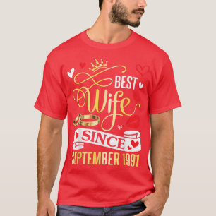 Camiseta Melhor Esposa Desde Setembro De 1991 Feliz Casado
