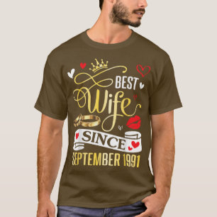 Camiseta Melhor Esposa Desde Setembro de 1991 Feliz Casamen