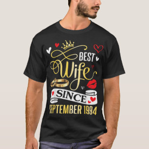 Camiseta Melhor Esposa Desde Setembro de 1994 Feliz Casamen