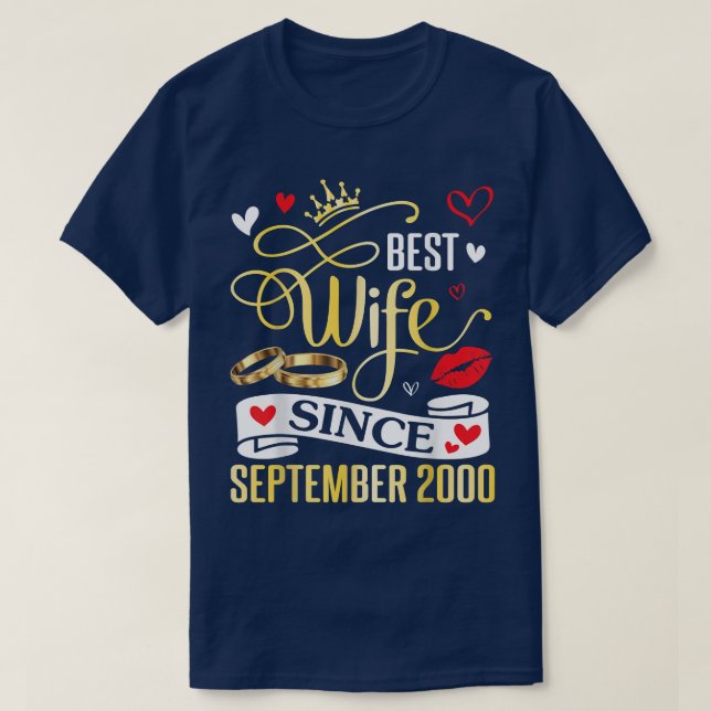Camiseta Melhor Esposa Desde Setembro De 2000 Feliz Casado  (Frente do Design)