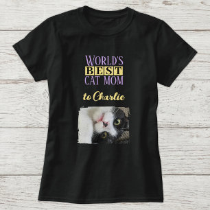 Camiseta Melhor foto de mãe de gato adicionar nome roxo ama