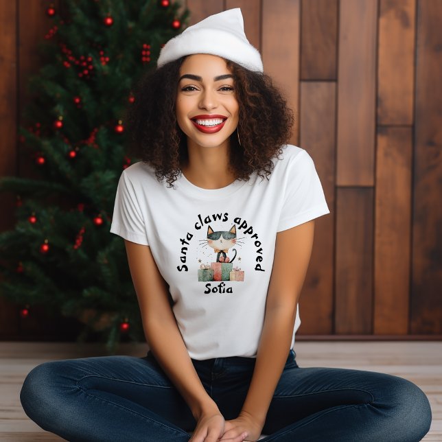 Camiseta Melhor gato irônico Nome de Natal da mamãe (Criador carregado)
