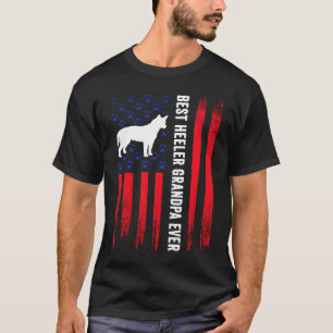 Camiseta Melhor Heeler Avô Bandeira Americana Cão de Gado A