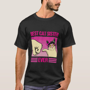 Camiseta Melhor Irmã de Gato de Sempre Retro Fofa Gato Soco
