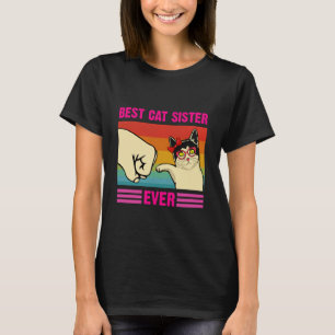 Camiseta Melhor Irmã de Gato de Sempre Retro Fofa Punho de