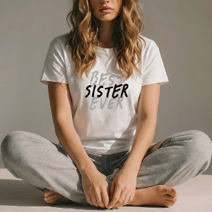 Camiseta Melhor Irmã de Todos os Tempos Moderno Preto e Cin