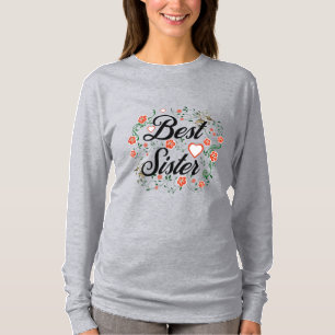 Camiseta Melhor Irmã Elegante Design Floral