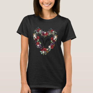 Camiseta Melhor Letra Floral Vintage V V Alfabeto Ótimo I