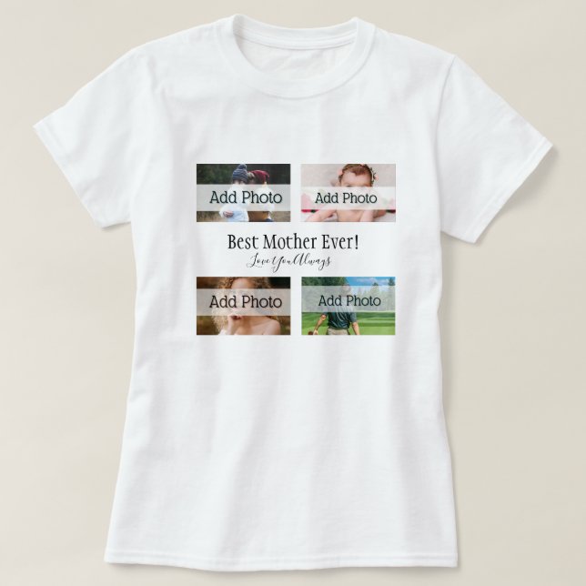 Camiseta Melhor Madre Alguma Colagem de Fotos White Script  (Frente do Design)