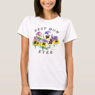 Camiseta Melhor Mãe Alguma Vez Pansies Floral Vintage