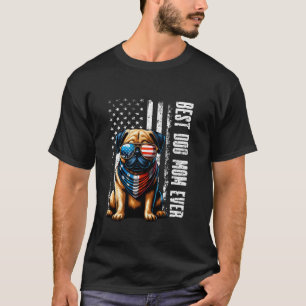 Camiseta Melhor Mãe de Cachorro Americano Bandeira Pug Aman