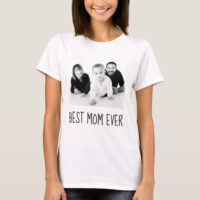 Camiseta Melhor Mãe De Sempre, Foto Personalizada Preta E B (Frente)