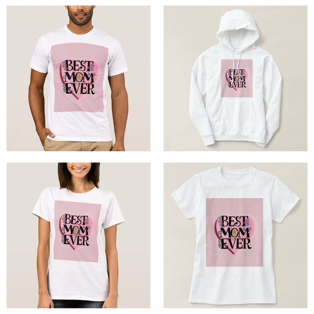 Camiseta Melhor Mãe do Mundo Flores e Coração Rosa (Best Mom Ever Flowers And Pink Heart T-Shirt clothes)