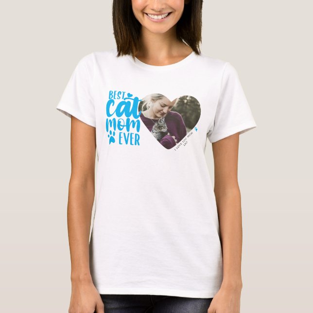 Camiseta  Melhor Mãe Gato Nome Pet Foto Blue T Shirt (Frente)