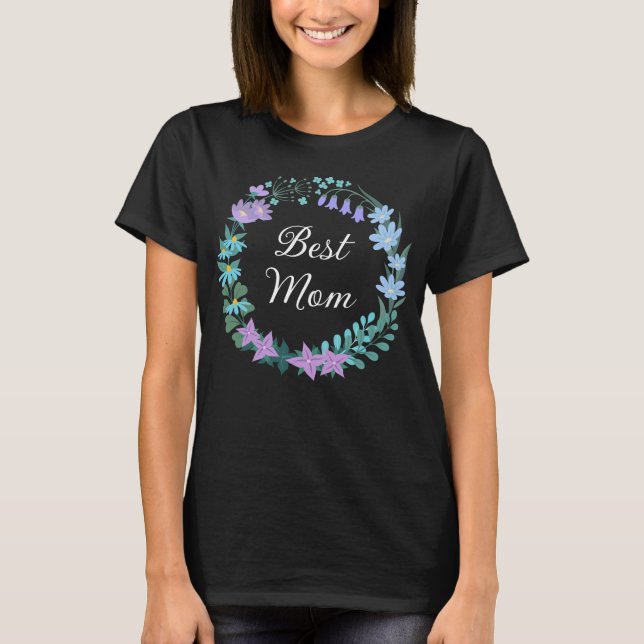 Camiseta Melhor Mãe Mãe Floral Bluebells Greenery Wreath (Frente)