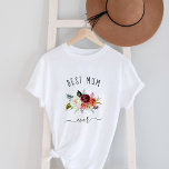 Camiseta Melhor Mãe Nunca | Trendy Burgundy Boho Floral<br><div class="desc">Esta moda e na moda diz "a melhor mãe de sempre" em roteiro rústico e manuscrito e apresenta um buquê de aquarelas de flores boho em tons de marsala,  laranja e branco para um presente que sua mãe vai amar.</div>