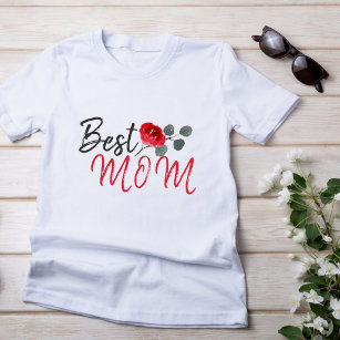 Camiseta Melhor Mãe Rosa vermelha Aquarela Dia da Mãe