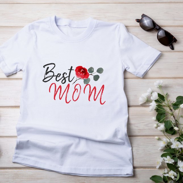Camiseta Melhor Mãe Rosa vermelha Aquarela Dia da Mãe (Criador carregado)