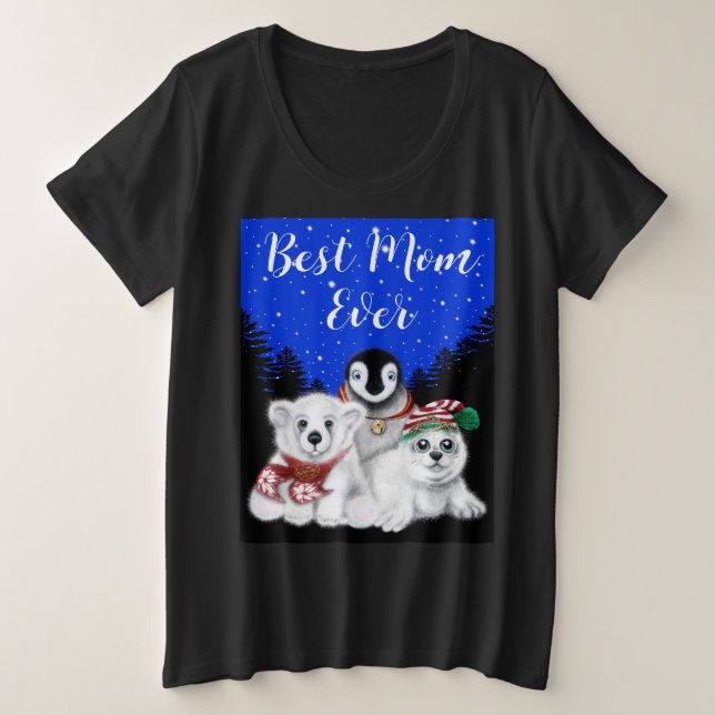 Camiseta Melhor Mãe Urso Polar, Pinguim, vovô de foca (Frente do Design)