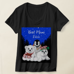 Camiseta Melhor Mãe Urso Polar, Pinguim, vovô de foca