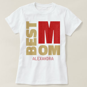 Camiseta Melhor Mãe Vermelho Dourado Nome de Literatura Per