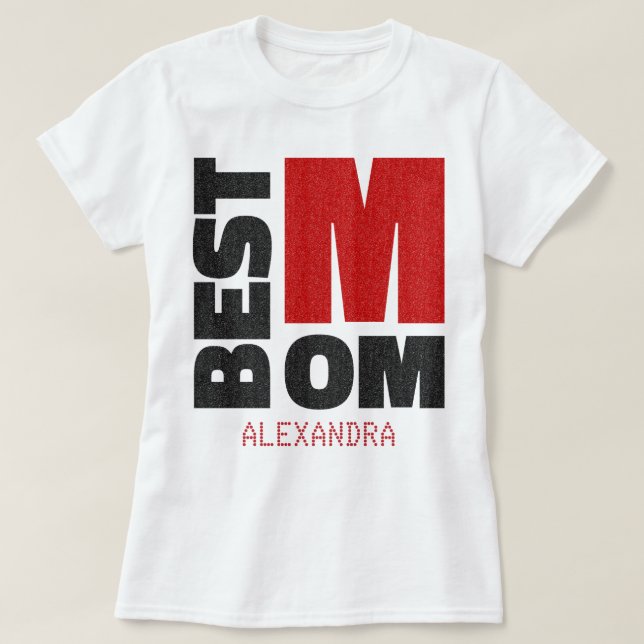 Camiseta Melhor Mãe Vermelho Negro Nome Personalizado (Frente do Design)