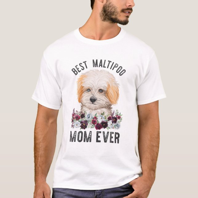 Camiseta Melhor Maltipoo Mãe Cão Floral (Frente)