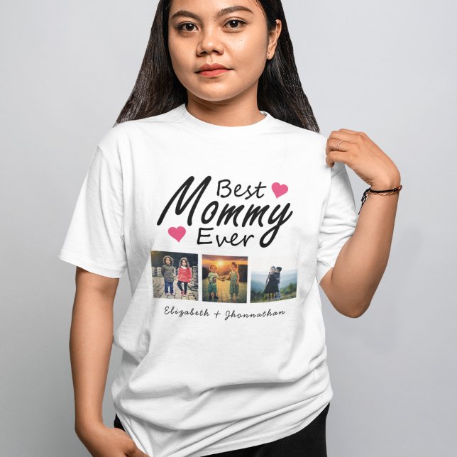 Camiseta Melhor Mamãe Ever 3 Fotocolagem Filhos Nome Mãe (Criador carregado)