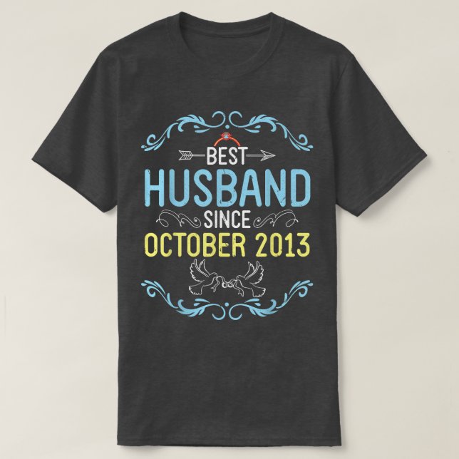 Camiseta Melhor Marido Desde Outubro de 2013 Feliz Casament (Frente do Design)