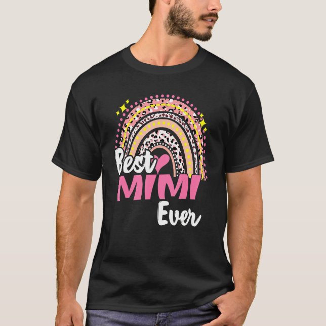 Camiseta Melhor Mimi Já Engraçado Mães-Arco-Íris Rosa Leopa (Frente)