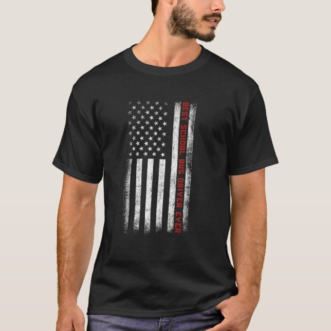 Camiseta Melhor Motorista de Ônibus Escolar Ever EUA Bandei (Frente)