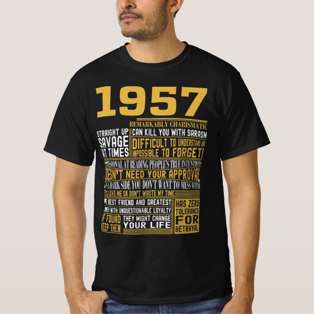 Camiseta Melhor Nascer em 1957 Facts for Mens, Womens, Bday (Frente)