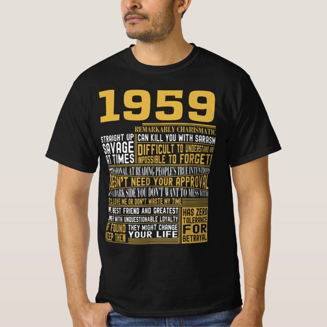 Camiseta Melhor Nascer em 1959 Facts for Mens, Womens, Bday (Frente)