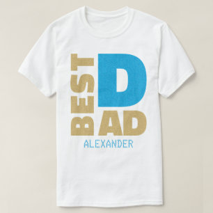 Camiseta Melhor Pai Azul Dourado Nome de Litter Personaliza