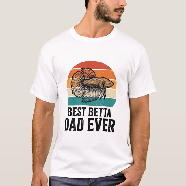 Camiseta Melhor Pai Betta de Todos os Tempos Design de Peix (Frente)