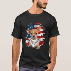 Camiseta Melhor Pai Chihuahua Cute EUA Bandeira Feliz Pai