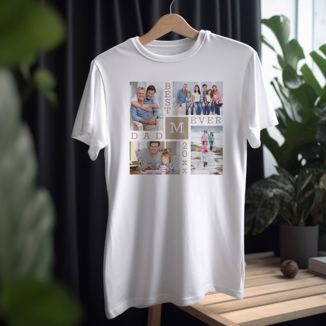 Camiseta Melhor Pai de 4 Fotografias e Beige White de Ano (Criador carregado)