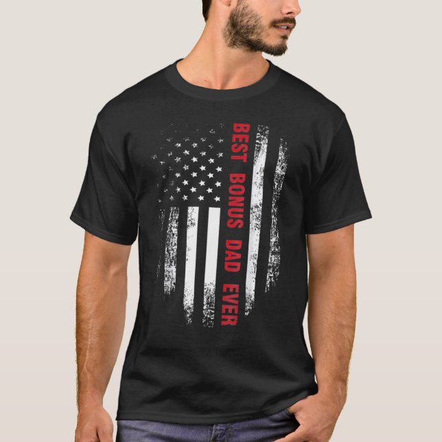 Camiseta Melhor Pai de Bônus - Bandeira Americana (Frente)