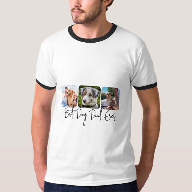 Camiseta Melhor Pai De Cães - Colagem Personalizada De 3 Fo (Frente)