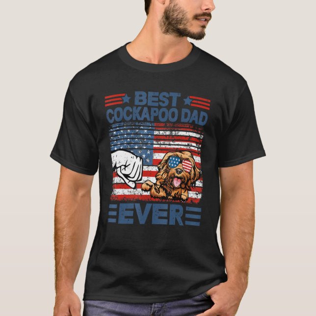 Camiseta Melhor Pai de Cockapoo Dia de os pais de Bandeira  (Frente)
