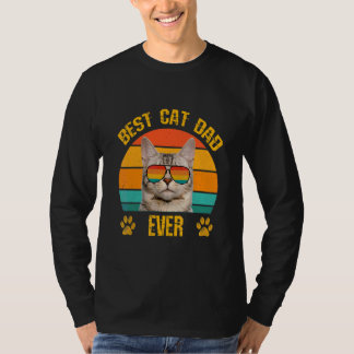 Camiseta Melhor Pai De Gato Papá Cat Com Óculos De Sol Retr