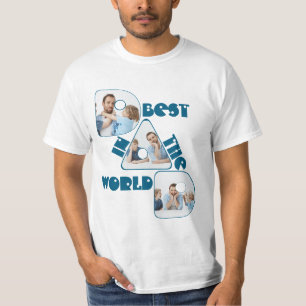 Camiseta MELHOR PAI DO MUNDO, colagem de 3 fotos, ciano esc