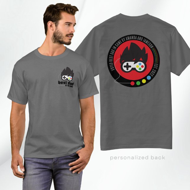 Camiseta Melhor Pai Personalizado no Presente de Jogo (Unique Retro Inspired Best Dad in the Game T-Shirt for Gaming Dads and Step Dads in Dark Grey)