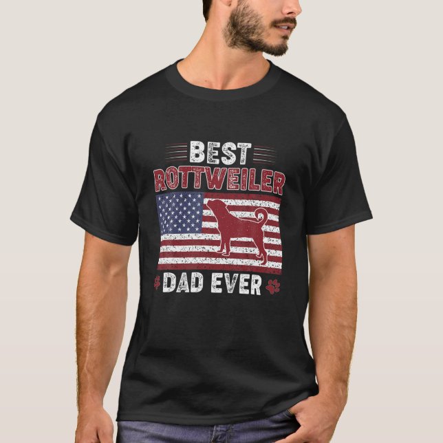 Camiseta Melhor Pai Rottweiler Da Bandeira Americana (Frente)