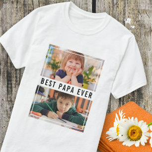 Camiseta Melhor Papa Nunca Netos 2 Colagem Fotográfica