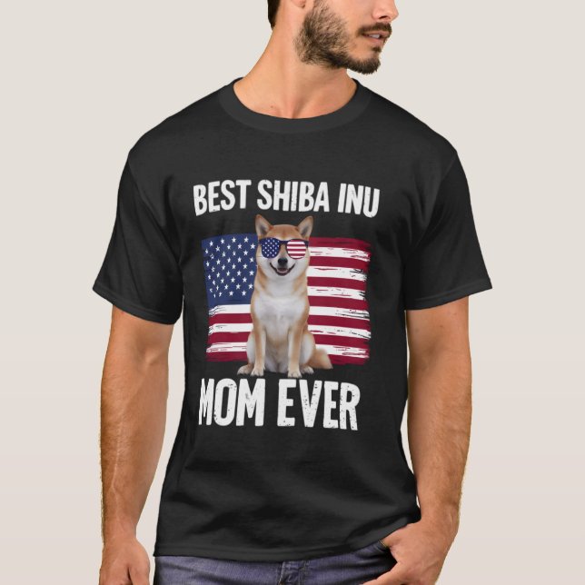 Camiseta Melhor Shiba Inu Mãe Em 4 de julho Cão Patriótico (Frente)