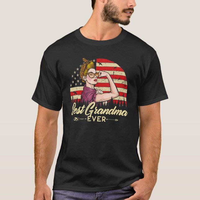 Camiseta Melhor Vovó Alguma Vez Mulher Americana Bandeira V (Frente)